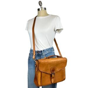 Vintage FORCE TEN Classic Tan Saddle Genuine Leather Satchel Crossbody Bag Purse